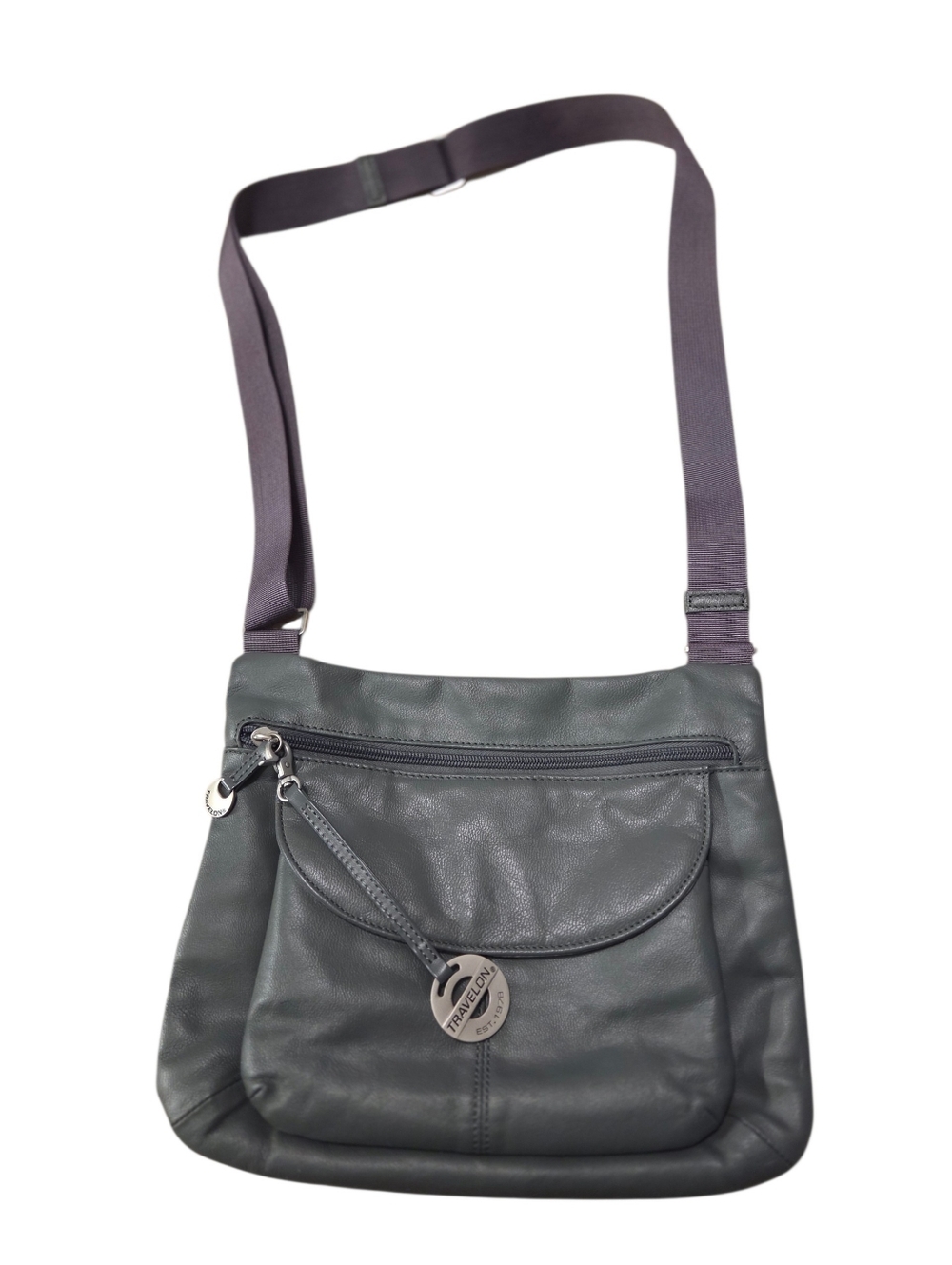 Vtg Gray Leather Travelon Purse